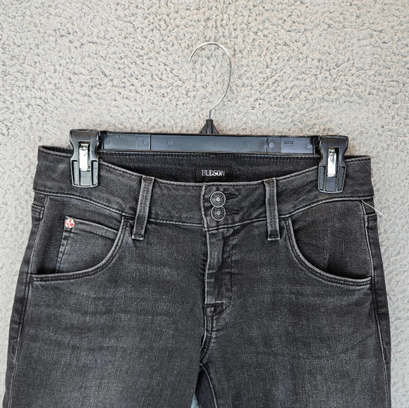 Hudson Womens Collin Black Midrise Bootcut Cropped Raw Hem  Distress Jeans sz 26 - Picture 3 of 15